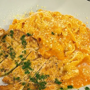 Penne Vodka with Fettuccine noodles and chicken