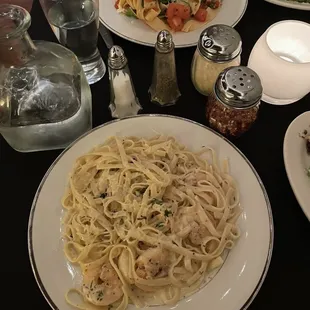 Shrimp Alfredo fettuccine &amp; a tagliatelle dish