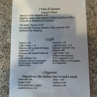 Dessert menu