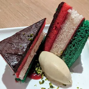 Osteria Fiorella 08/26/2020: Tricolor Cake - Pistachio Gelato, Pistachios, Raspberry Jam