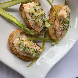 Salmon mousse crostini