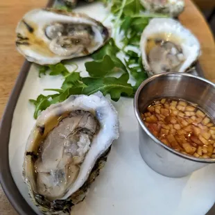 Ostriche del Giorno. Raw oysters on the half shell, 6 for $18. Local selection, daily mignonette. These were from Morehead City, NC.