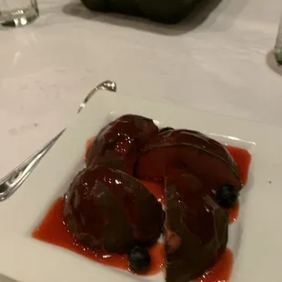 Raspberry Gelatto dipped in dark chocolate