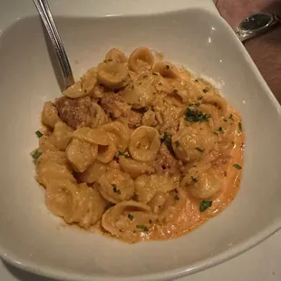 Orchiette with creamy tomato basil and sausage