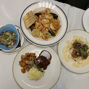 Overlook of our entrees. I also got a side of Frondosa Farms mushrooms (the best) *thanks to Patrick Webb*