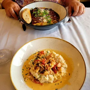 Lasagna and side of Lobster Risotto