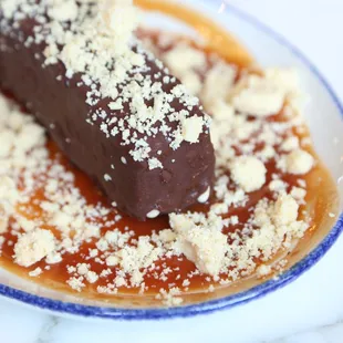 Brown Butter-Bay Semifreddo, Guava Caramel, Swiss Cake, Chocolate "Magic Shell"