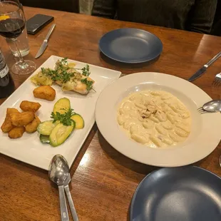 Four cheese gnocchi and halibut specials
