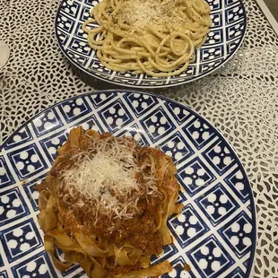 tagliatelle bolognese, cacio e pepe