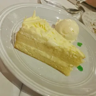 white chocolate, lemon mascarpone with a scoop of ice cream