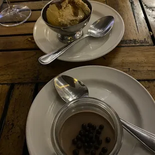 Delicious burnt caramel gelato and Chocolate Hazelnut Panna Cotta