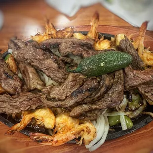 Beef and shrimp fajitas