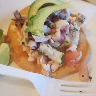 Seafood ceviche tostada