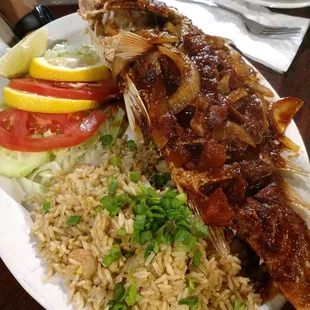 Whole red snapper a la diabla