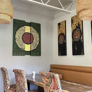 a table and chairs in a restaurant