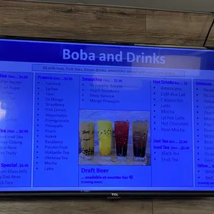 boba and drinks on a large screen