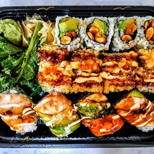 Tiger, Shrimp Tabasco and Peanut/Avocado Rolls.