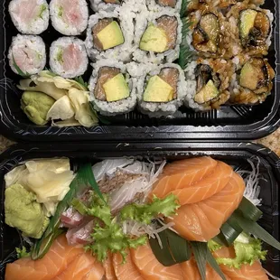 Takeout sushi. Good value on the sashimi.