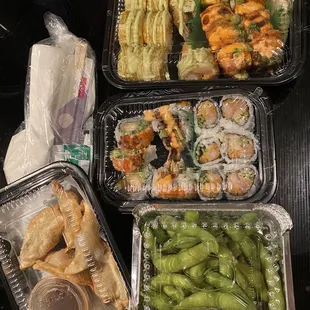 a variety of sushi dishes