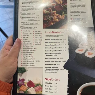 menu, sushi and sashimi