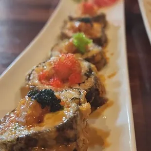 a closeup of the sushi
