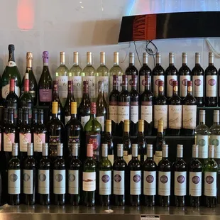 a wall of wine bottles