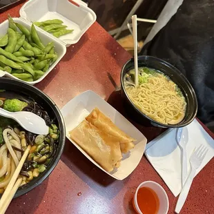 8:30p on a Monday night.  So so so yummmm!  Udon noodles vegetarian ... the broth!  Partner had miso ramen vegetarian... &quot;delicious! Great&quot;