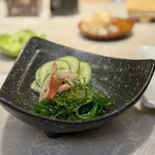 Seaweed and cucumber salad with crab