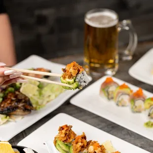 a person eating sushi