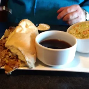 Enduro French Dip sandwich with coleslaw