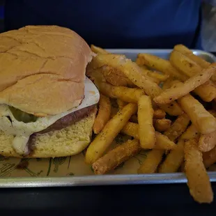 Dirt rag burger and fries