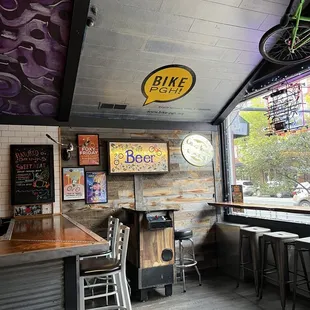 a bicycle hanging from the ceiling