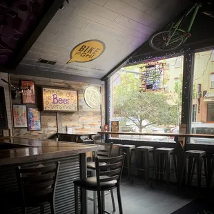 a bicycle hanging from the ceiling