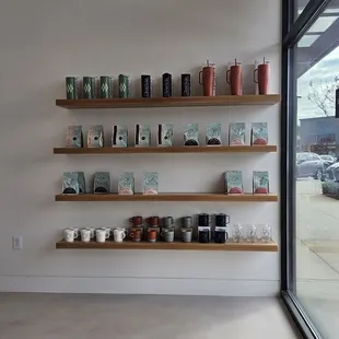 Assortment of their coffees and cups