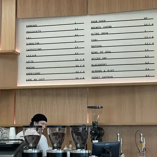 Coffee menu