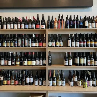 shelves full of wine bottles