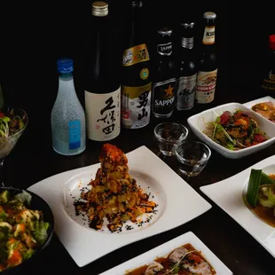Crab Salad, Volcano Roll, Sake Spread.