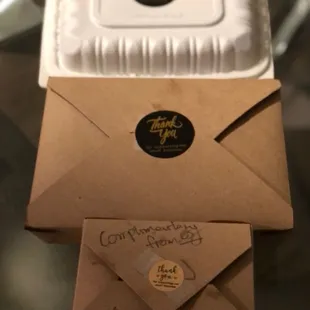 Well packed with a handwritten note of apology