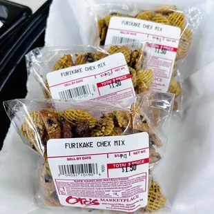 three packages of food