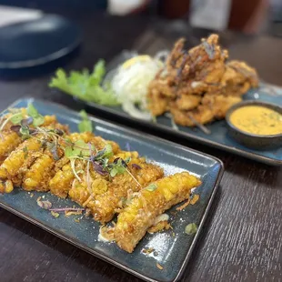 two plates of food on a table