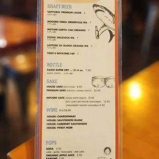 Drink menu