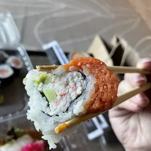 Ninja roll. Pink slime and fake crab. Thumbs down.