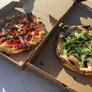 two pizzas in a box