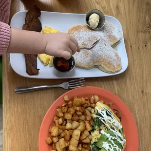 Loaded omelette and pancakes