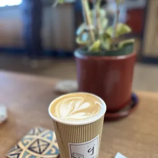 a cup of coffee on a table