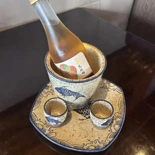 Cold Hakushika Plum Sake 300ml chilling on ice
