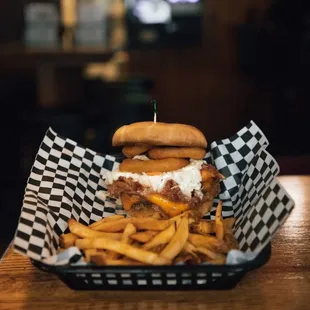 a burger and fries