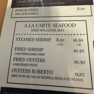 Sample of menu