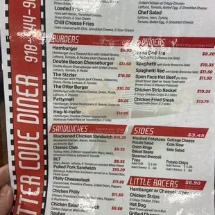 Front side of the menu