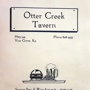 the menu for otter creek tavern